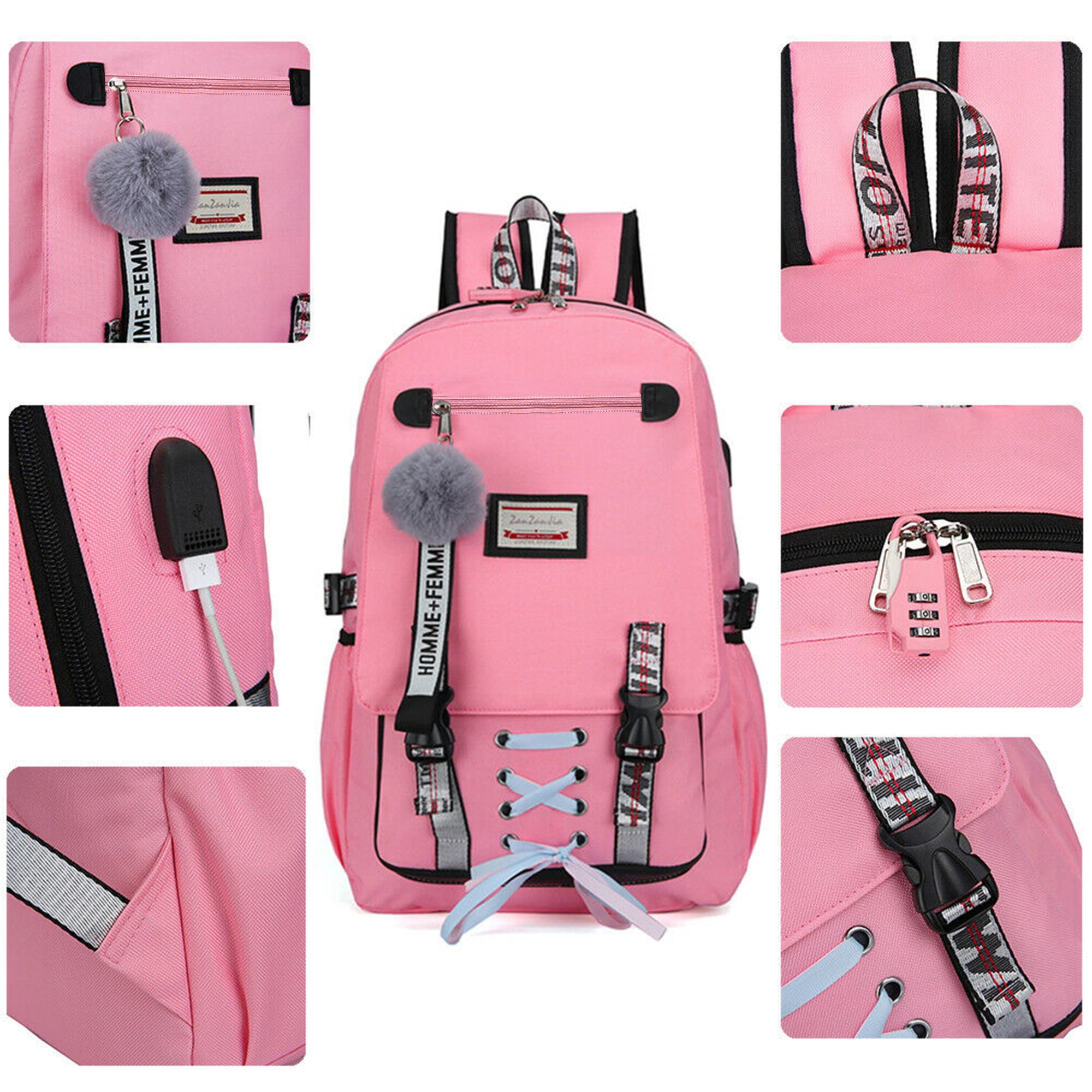 Foto 3 pulgar | Mochila Impermeable Antirrobo Con Carga Usb 18l - Rosa - Venta Internacional.
