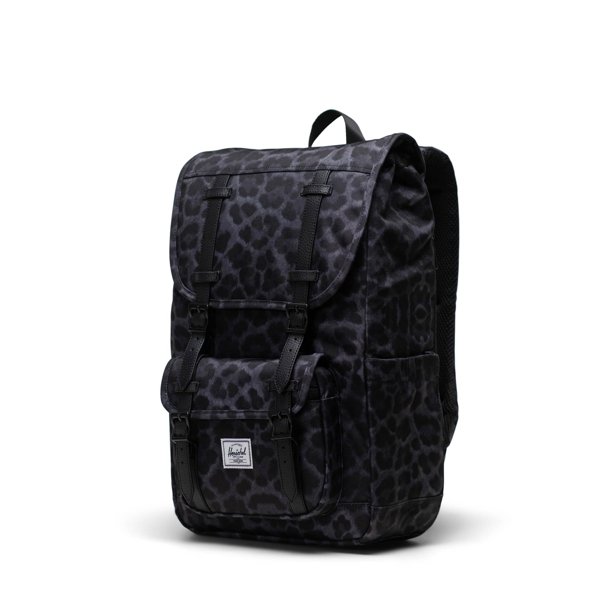 Foto 4 pulgar | Mochila Herschel Little America Mid Digi Leopard Negra - Venta Internacional