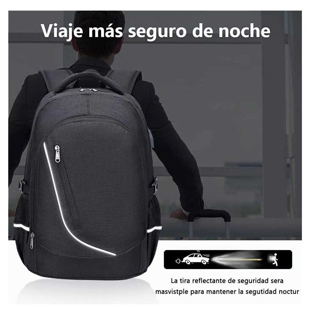 Foto 3 pulgar | Mochila Antirrobo con Cargador USB 35L en Negro