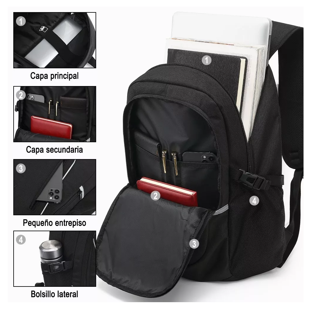 Foto 5 | Mochila Antirrobo con Cargador USB 35L en Negro