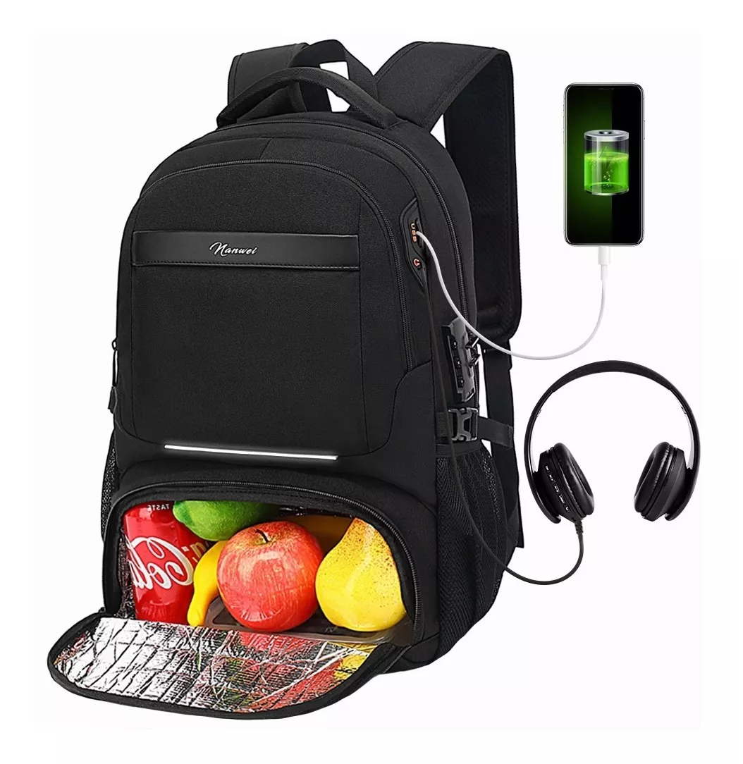 Foto 3 | Mochila De Almuerzo Nanwei Antirrobo Impermeable  Portátil 15,6i Color Negro