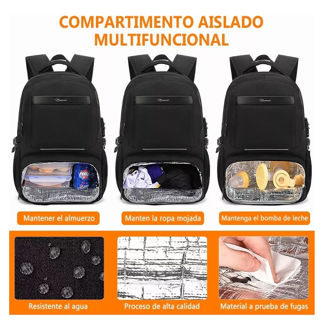 Foto 5 | Mochila De Almuerzo Nanwei Antirrobo Impermeable  Portátil 15,6i Color Negro
