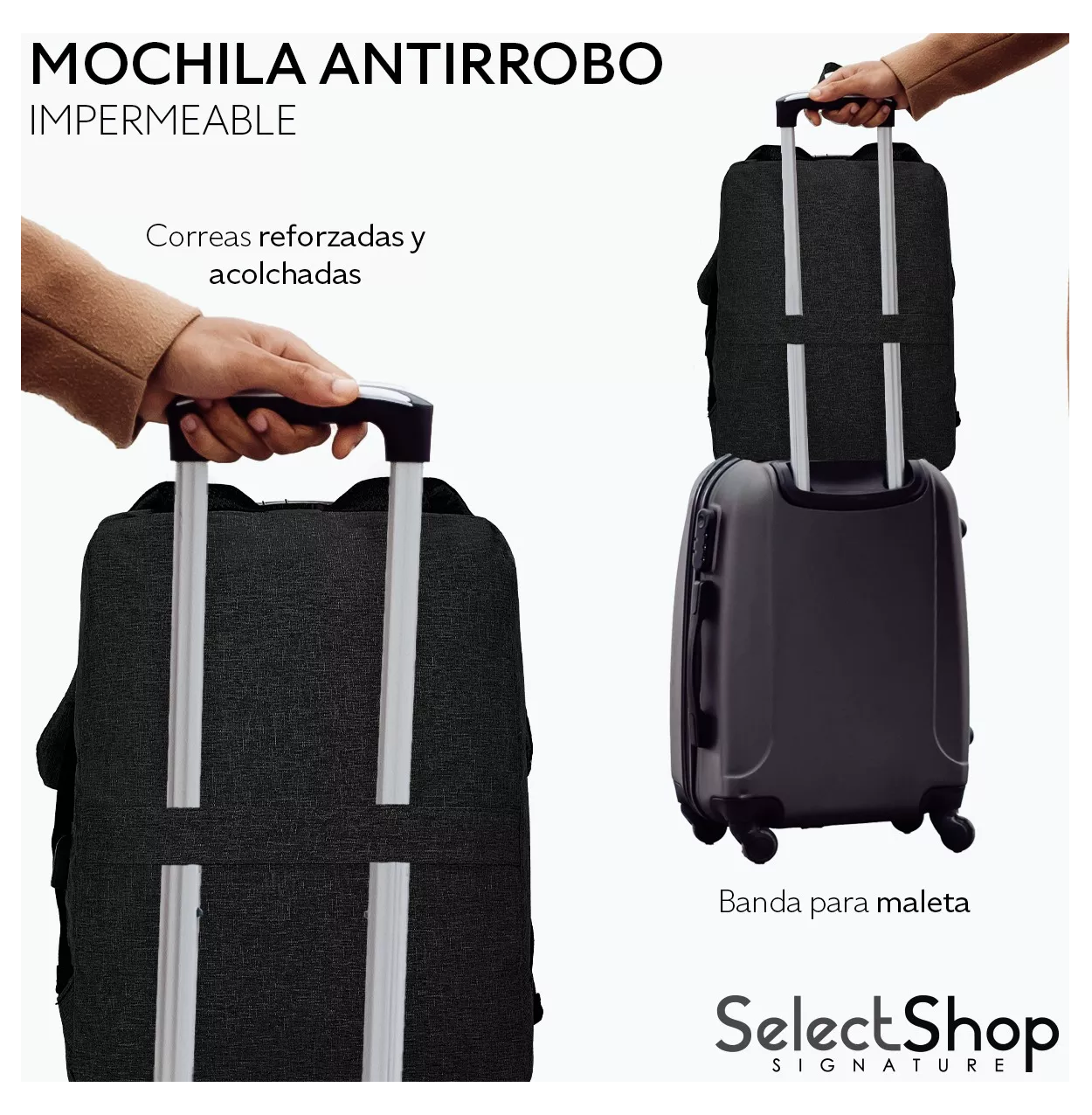 Foto 4 pulgar | Mochila Antirrobo Impermeable Escolar Con Contraseña Y Usb Color Negro Agarradera Plata