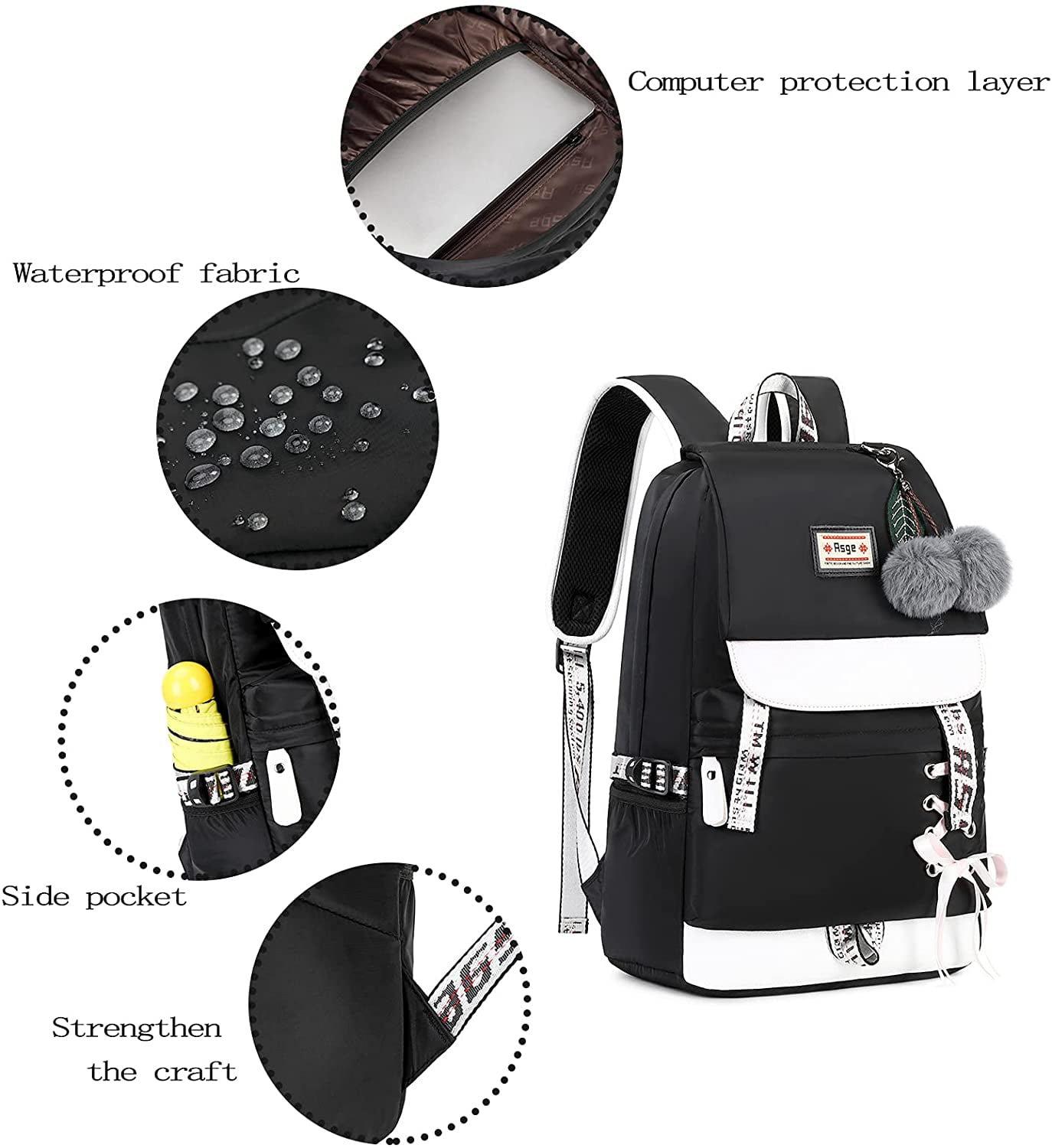 Foto 3 pulgar | Mochila Generic Asge de Nailon Negro - Venta Internacional