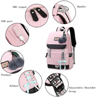 Foto 3 | Mochila Generic Asge Casual de Nailon Rosa - Venta Internacional