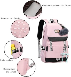 Foto 5 | Mochila Generic Asge Casual de Nailon Rosa - Venta Internacional