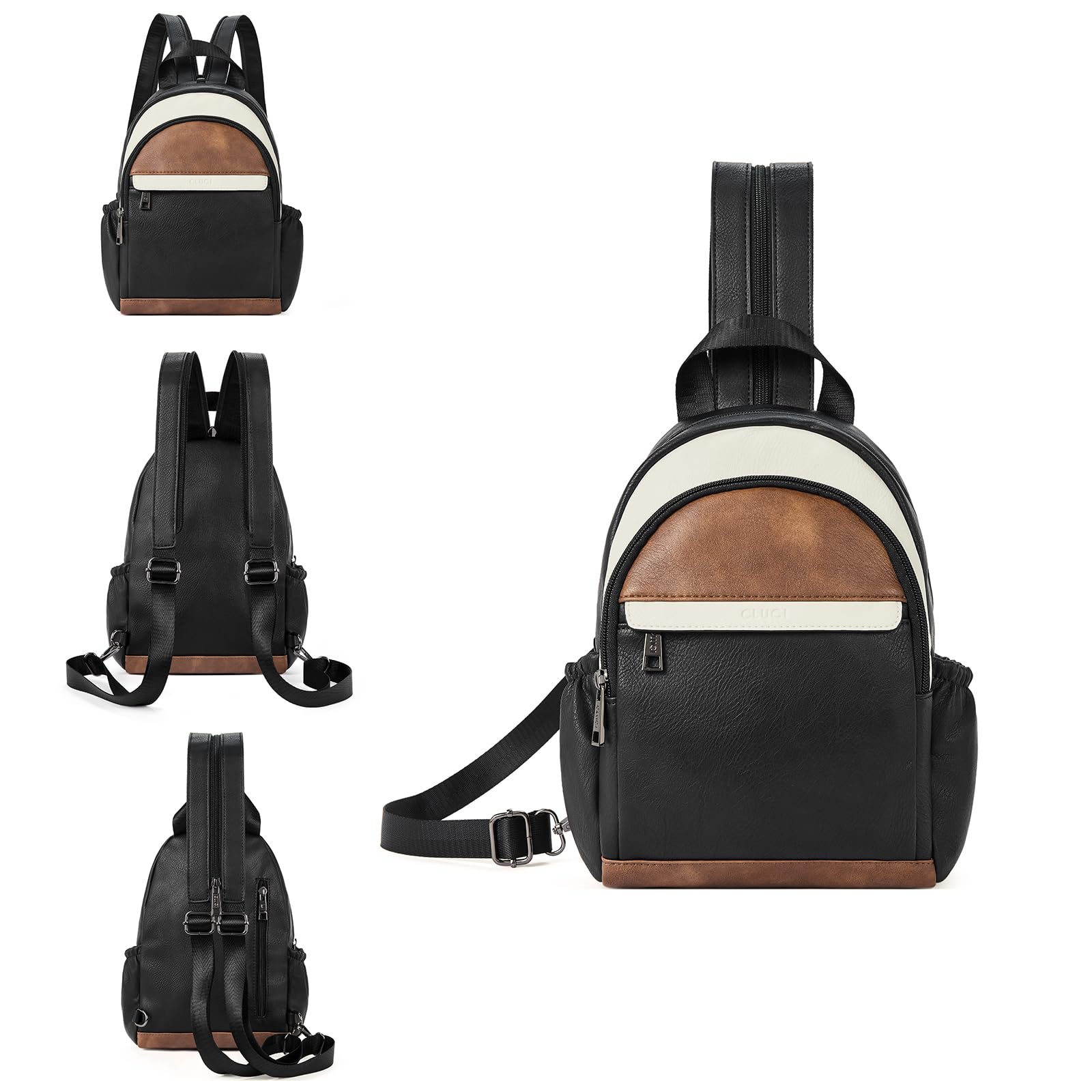 Foto 2 pulgar | Mochila Tipo Bandolera Cluci Para Mujer, De Piel, Convertible, Color Negro - Venta Internacional.