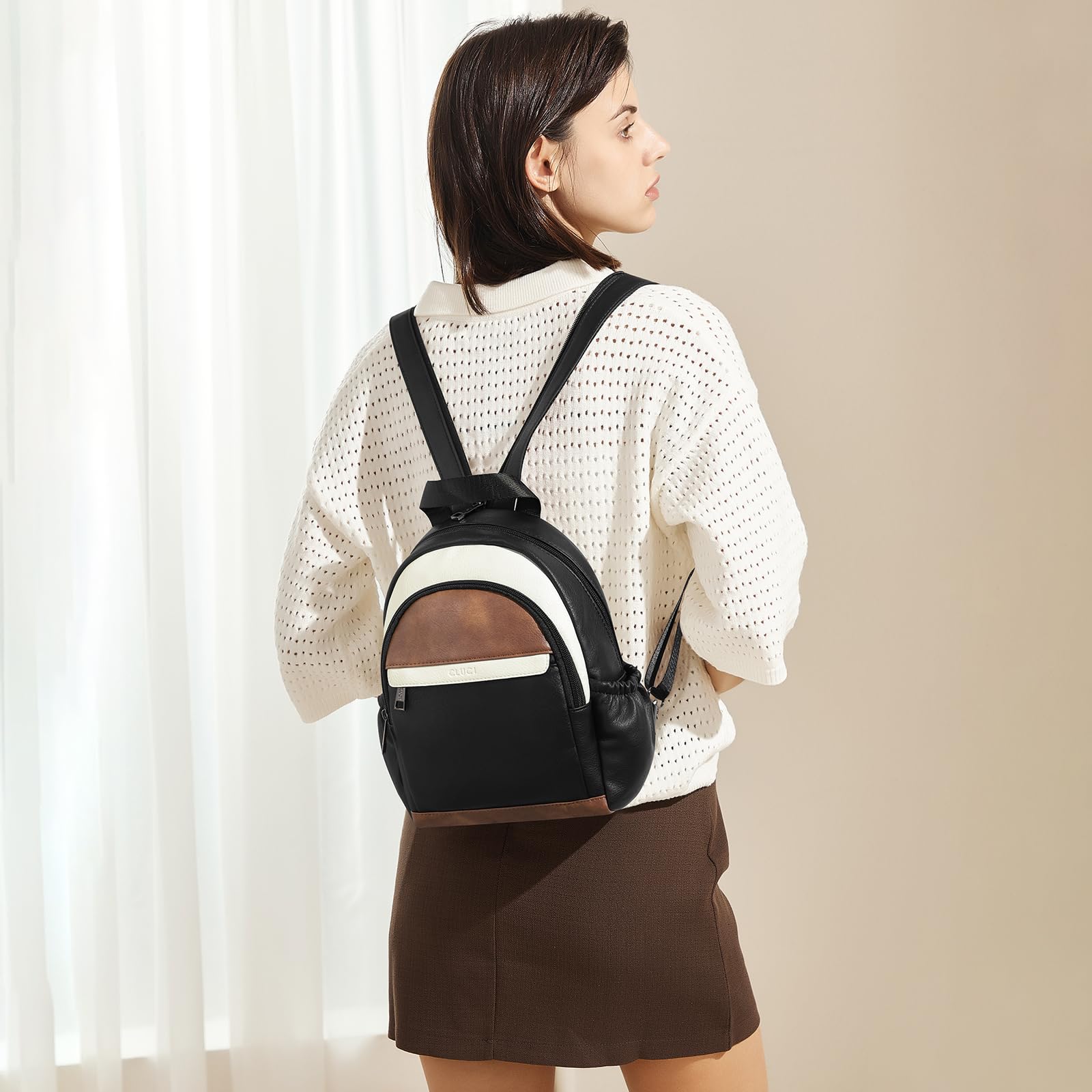 Foto 3 pulgar | Mochila Tipo Bandolera Cluci Para Mujer, De Piel, Convertible, Color Negro - Venta Internacional.