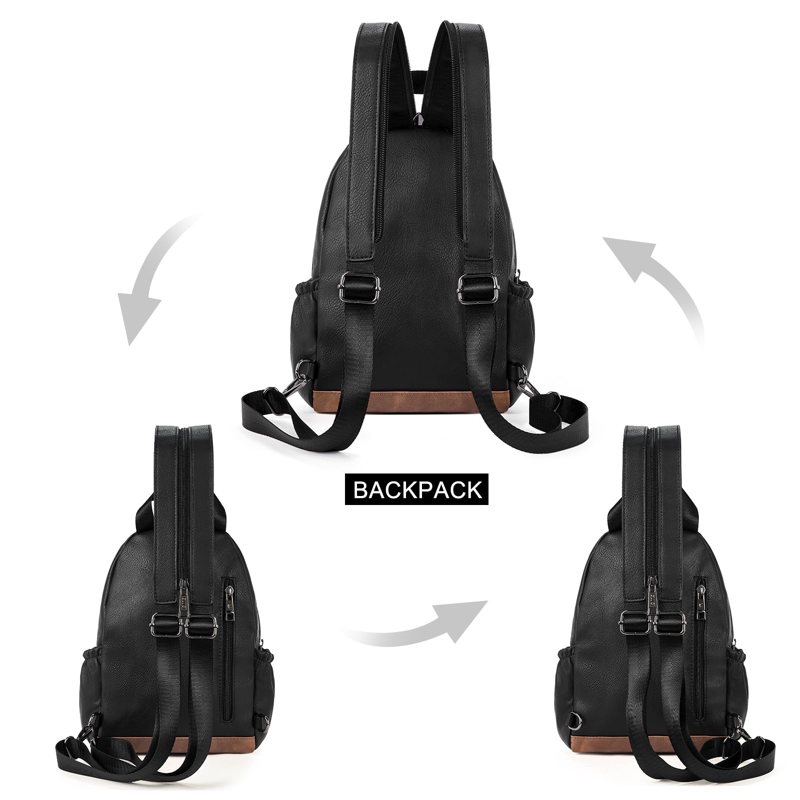 Foto 4 pulgar | Mochila Tipo Bandolera Cluci Para Mujer, De Piel, Convertible, Color Negro - Venta Internacional.