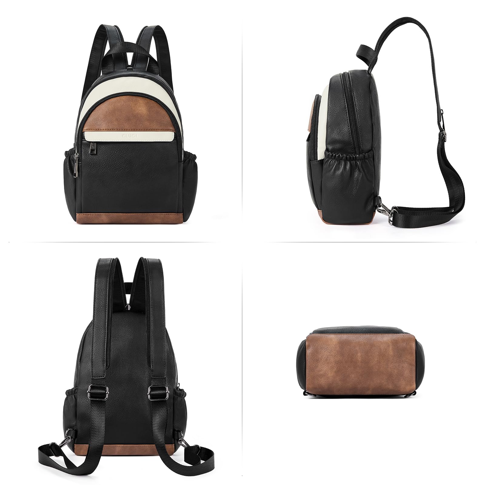 Foto 8 pulgar | Mochila Tipo Bandolera Cluci Para Mujer, De Piel, Convertible, Color Negro - Venta Internacional.