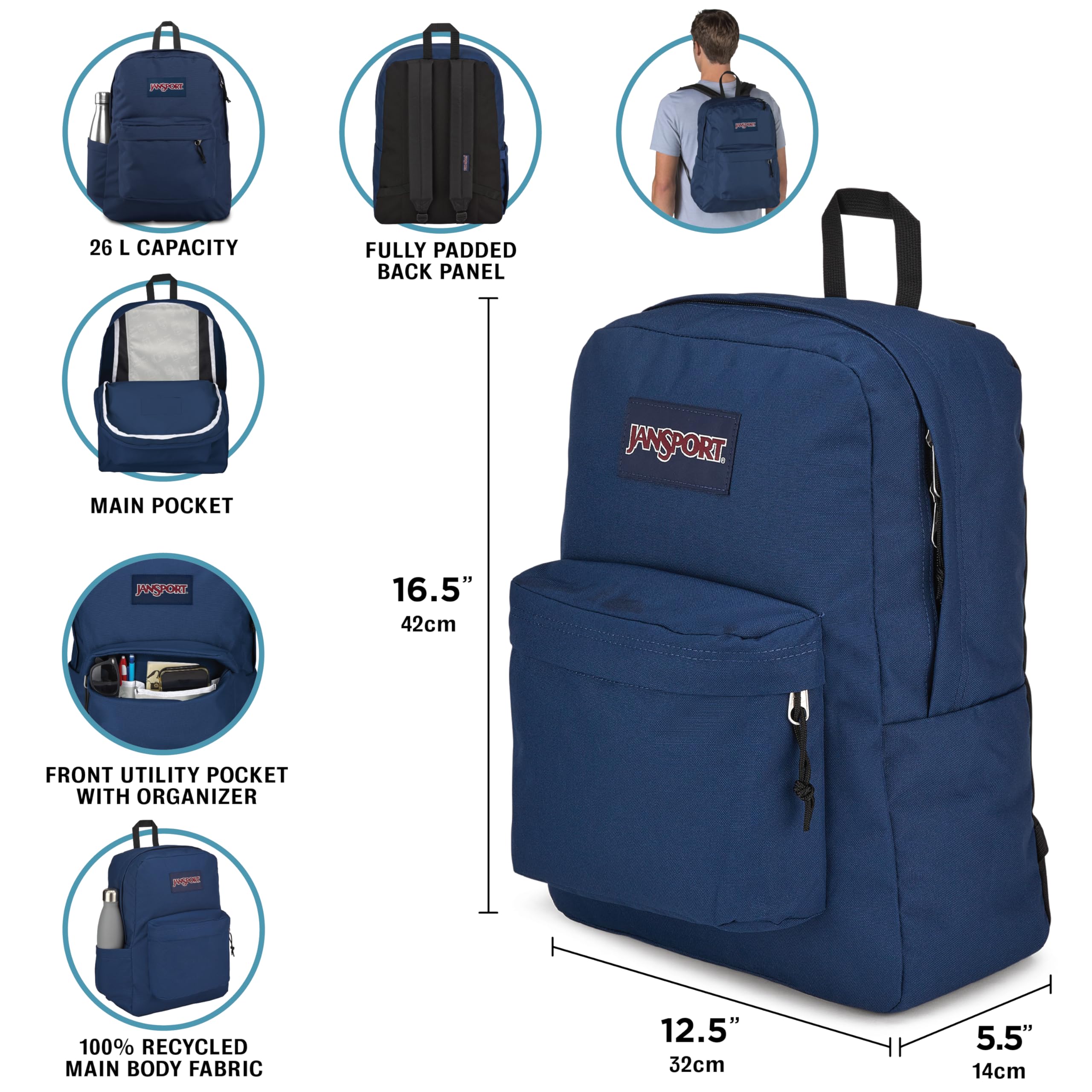 Foto 6 | Mochila JanSport Marrón Superbreak Plus con Funda para Portátil de 15 Pulgadas - Venta Internacional