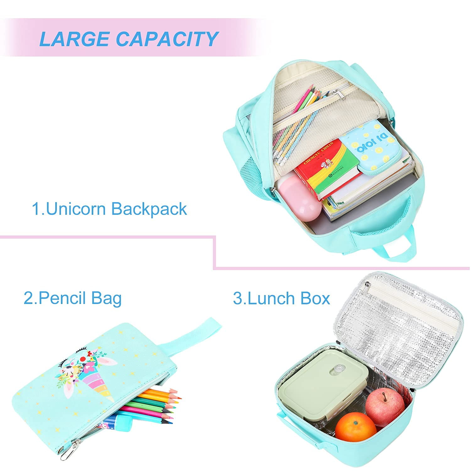 Foto 3 | Juego De Tres Bolsas Para Libros Para Niños Y Niñas Con Lonchera - Venta Internacional.