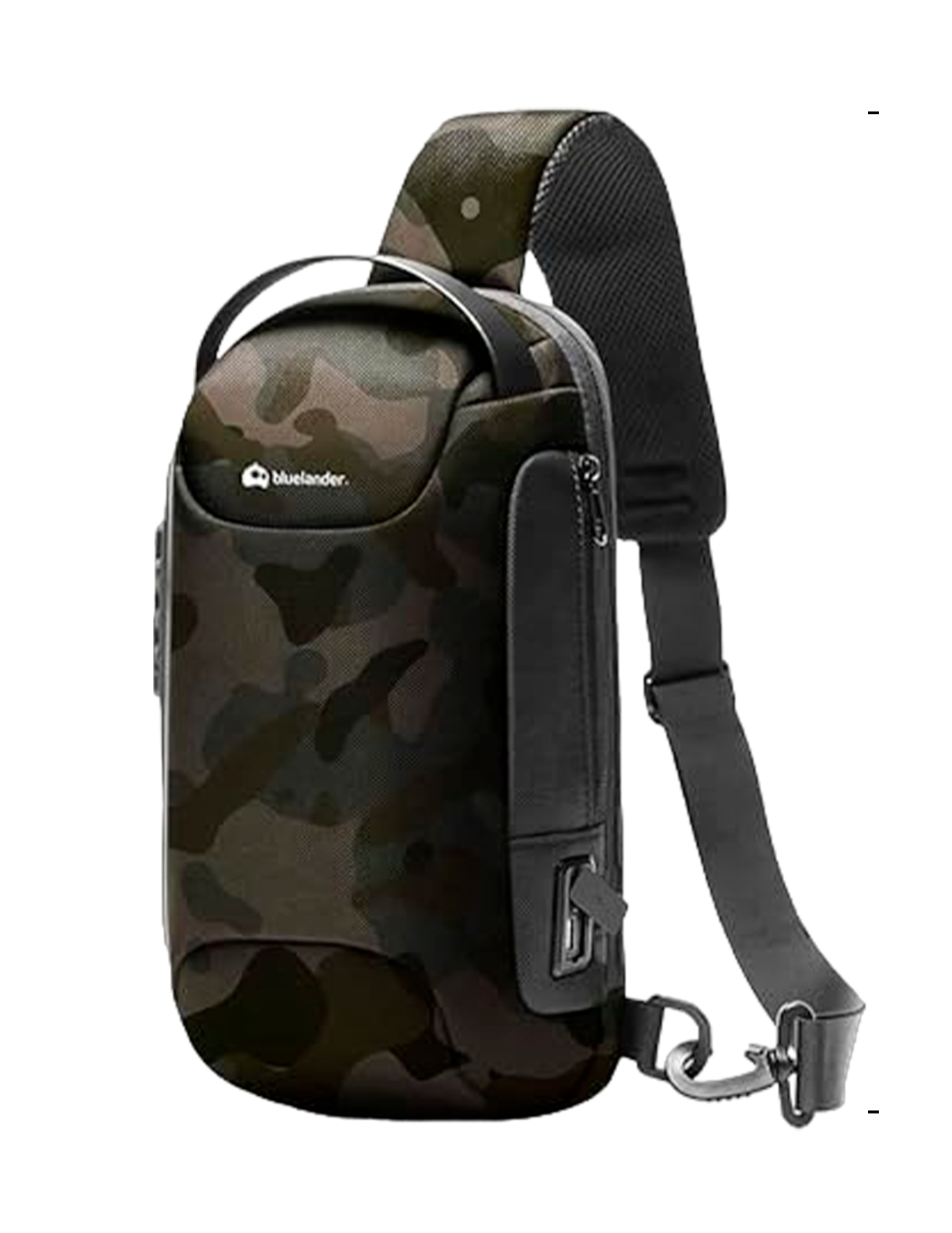 Foto 2 pulgar | Mochila Antirrobo Cruzada Resistente Al Agua Con Puerto Usb Camuflaje Verde Bluelander