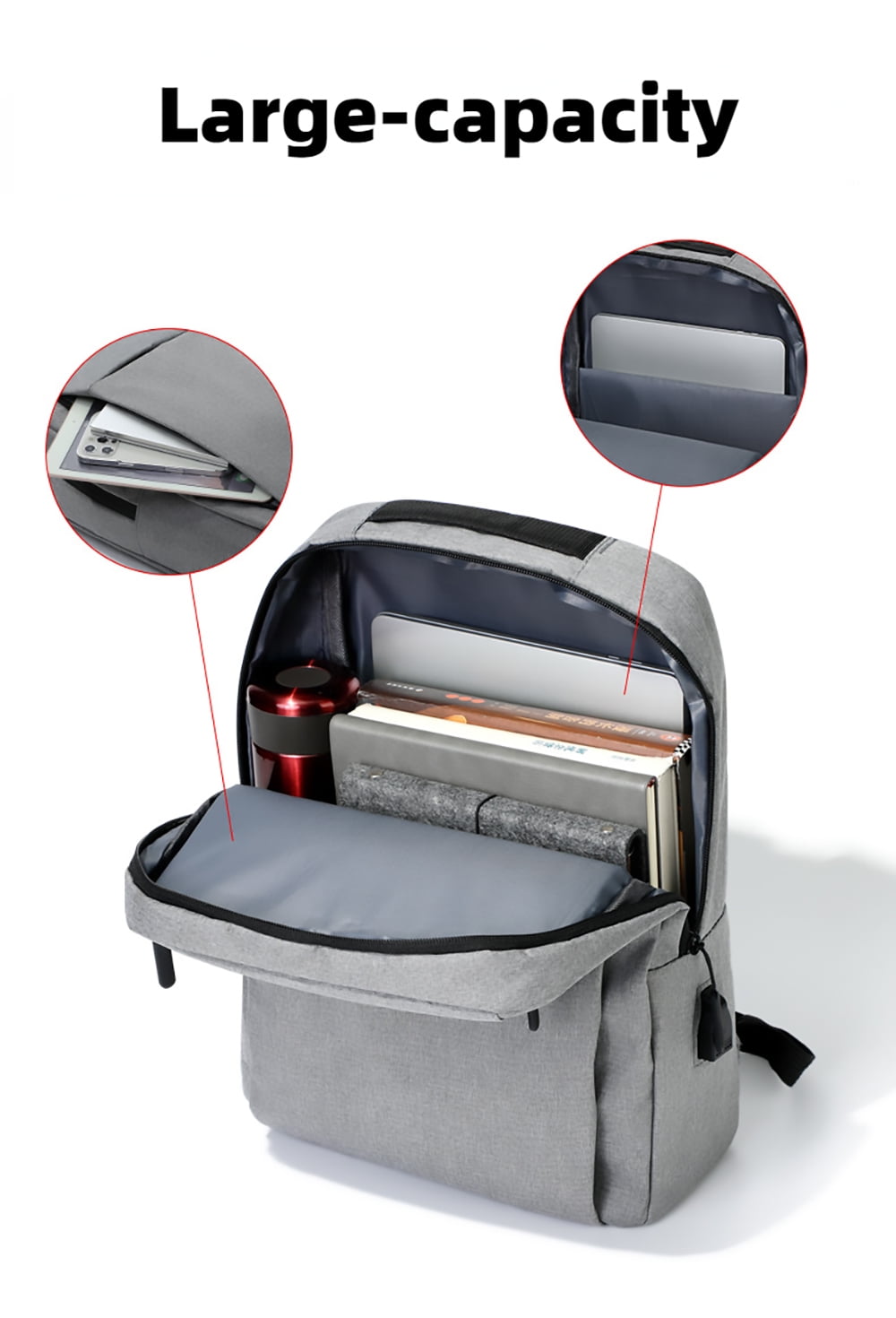 Mochila Kivdit Boys Para Portátil De Gran Capacidad De 15,6 Pulgadas, Color Gris - Venta Internacional.