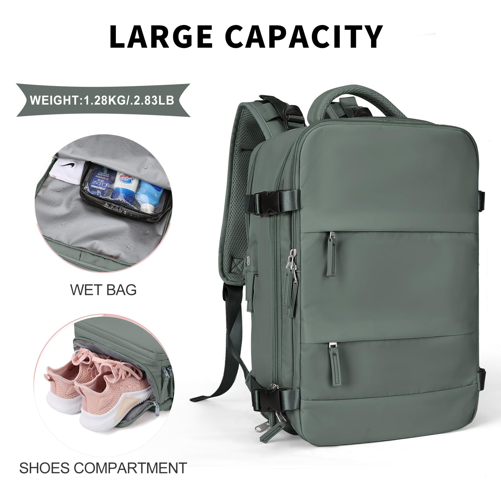 Foto 4 pulgar | Mochila De Viaje Coowoz Large-l Para Portátil De 15.6 Pulgadas Para Mujeres Y Hombres - Venta Internacional.