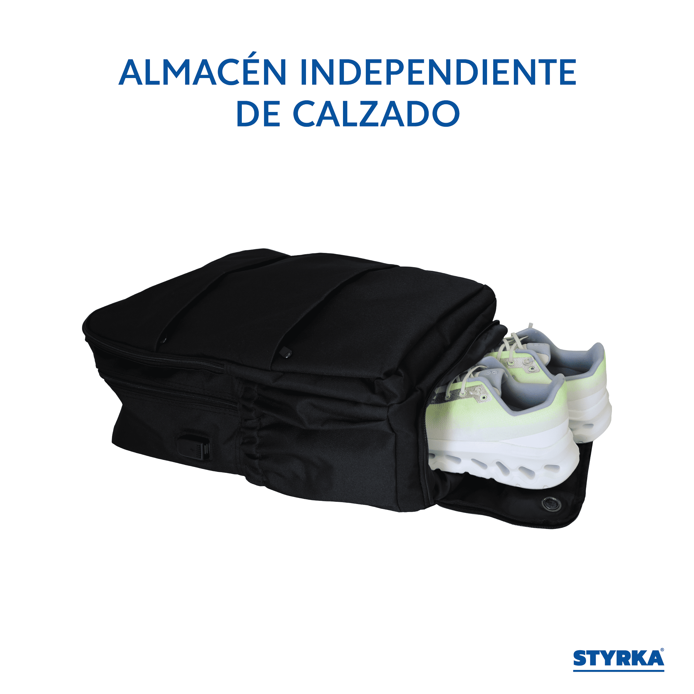 Foto 6 pulgar | Mochila Para Laptop Grande Styrka Color Negro Multicompartimento Puerto Usb