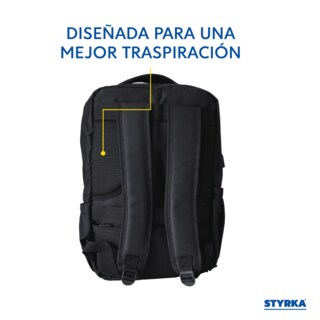 Foto 7 | Mochila Para Laptop Grande Styrka Color Negro Multicompartimento Puerto Usb