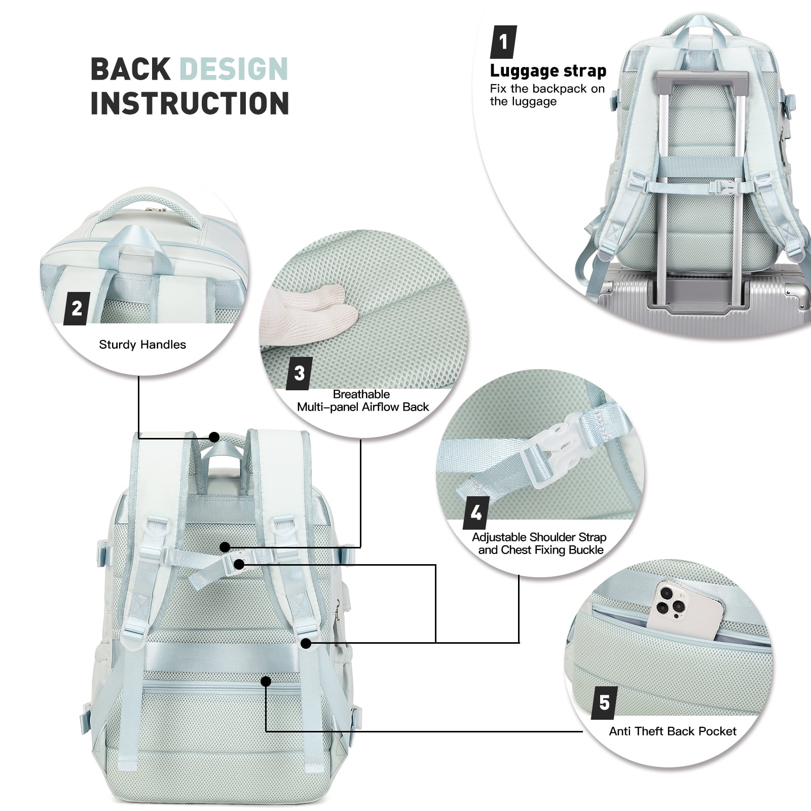 Foto 6 pulgar | Mochila Para Portátil Leisure Travel De 17 Pulgadas Con Bolsa Multifunción - Venta Internacional.