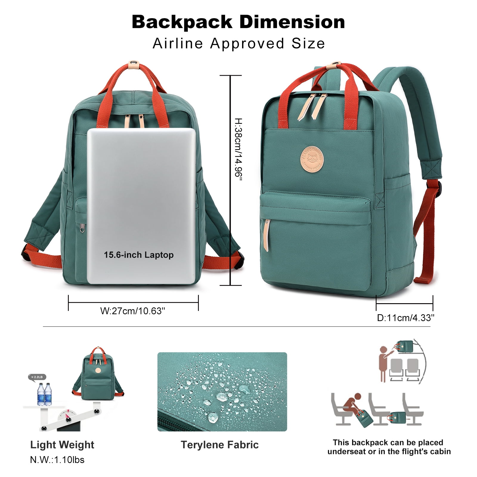 Foto 4 pulgar | Mochila Genérica Para Portátil, Verde Oscuro, 15 Pulgadas, Elegante - Venta Internacional.