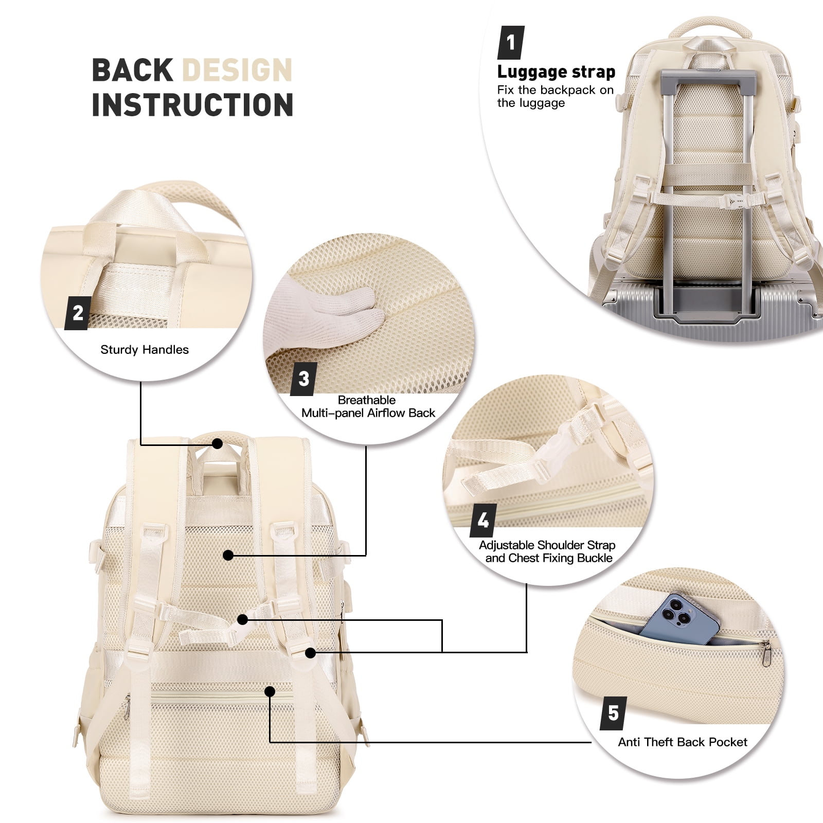 Foto 5 pulgar | Mochila Para Portátil Leisure Travel De 17 Pulgadas Con Bolsa Multifunción - Venta Internacional.