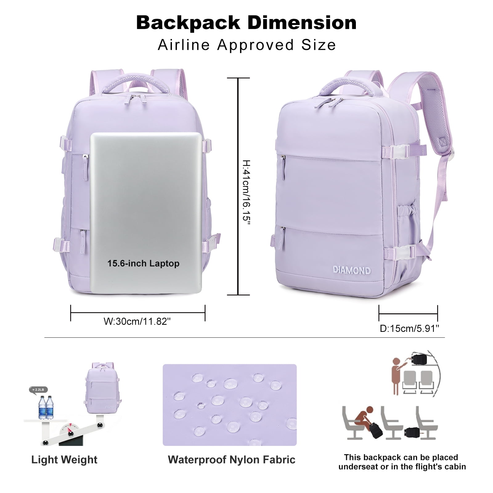 Foto 4 pulgar | Mochila Leisure Travel Para Portátil De 17 Pulgadas, Nailon Morado - Venta Internacional.
