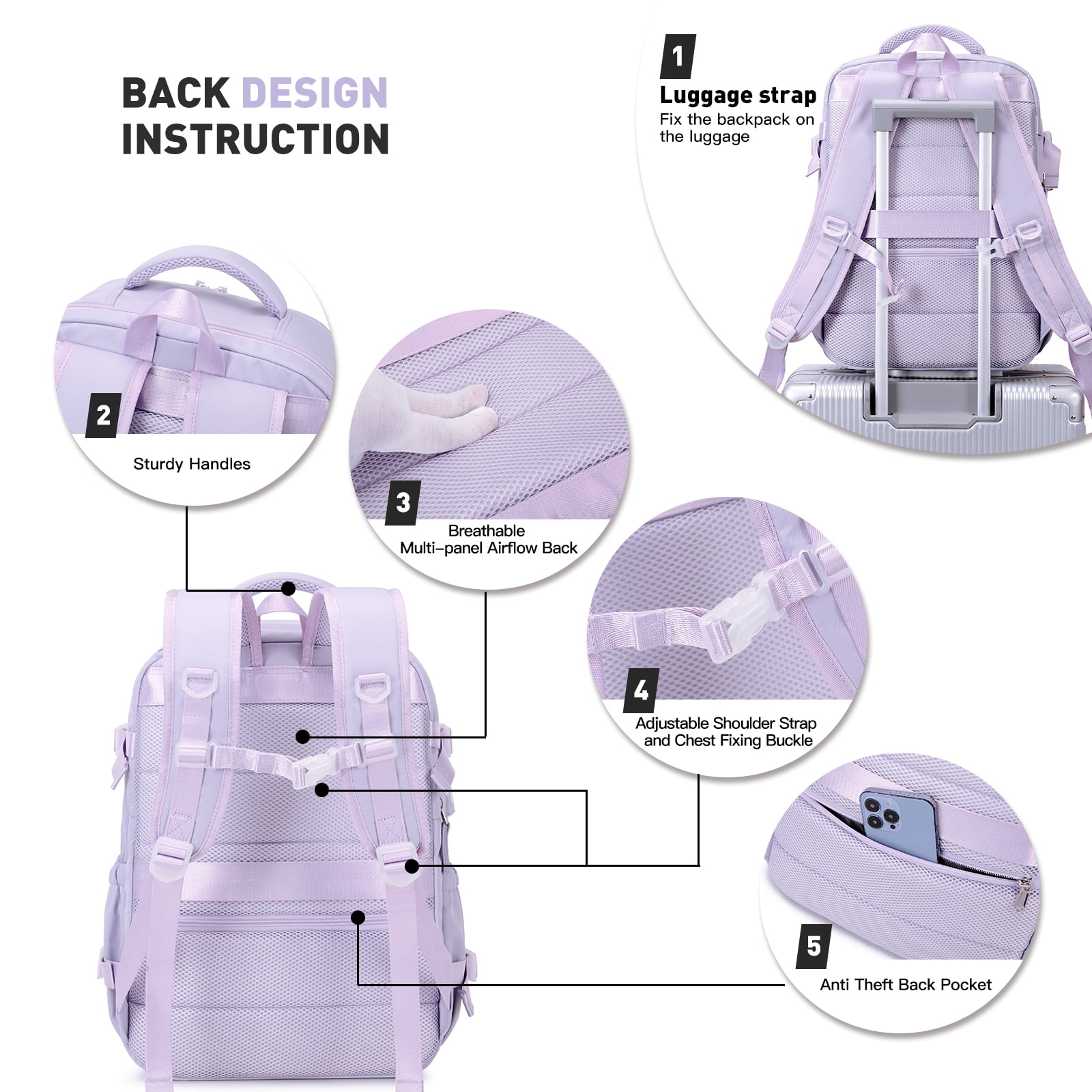 Foto 5 pulgar | Mochila Leisure Travel Para Portátil De 17 Pulgadas, Nailon Morado - Venta Internacional.