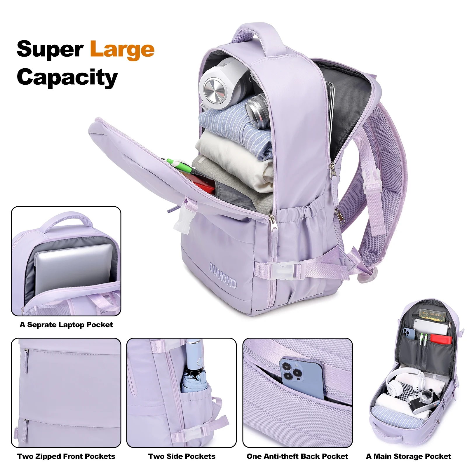 Foto 6 pulgar | Mochila Leisure Travel Para Portátil De 17 Pulgadas, Nailon Morado - Venta Internacional.