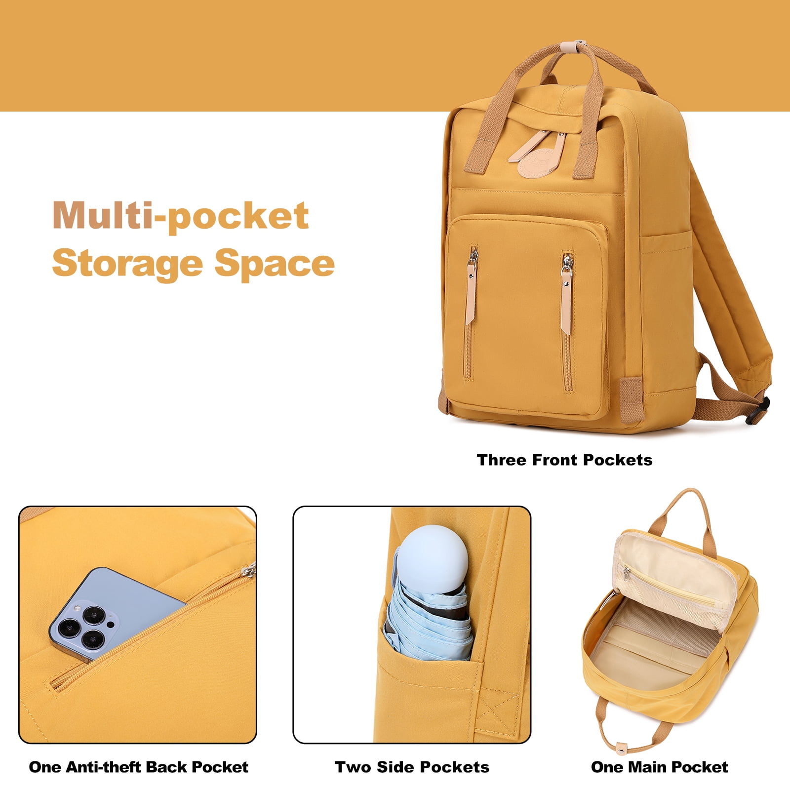Foto 3 pulgar | Mochila Genérica Elegante Para Portátil De 15 Pulgadas, Color Naranja - Venta Internacional.