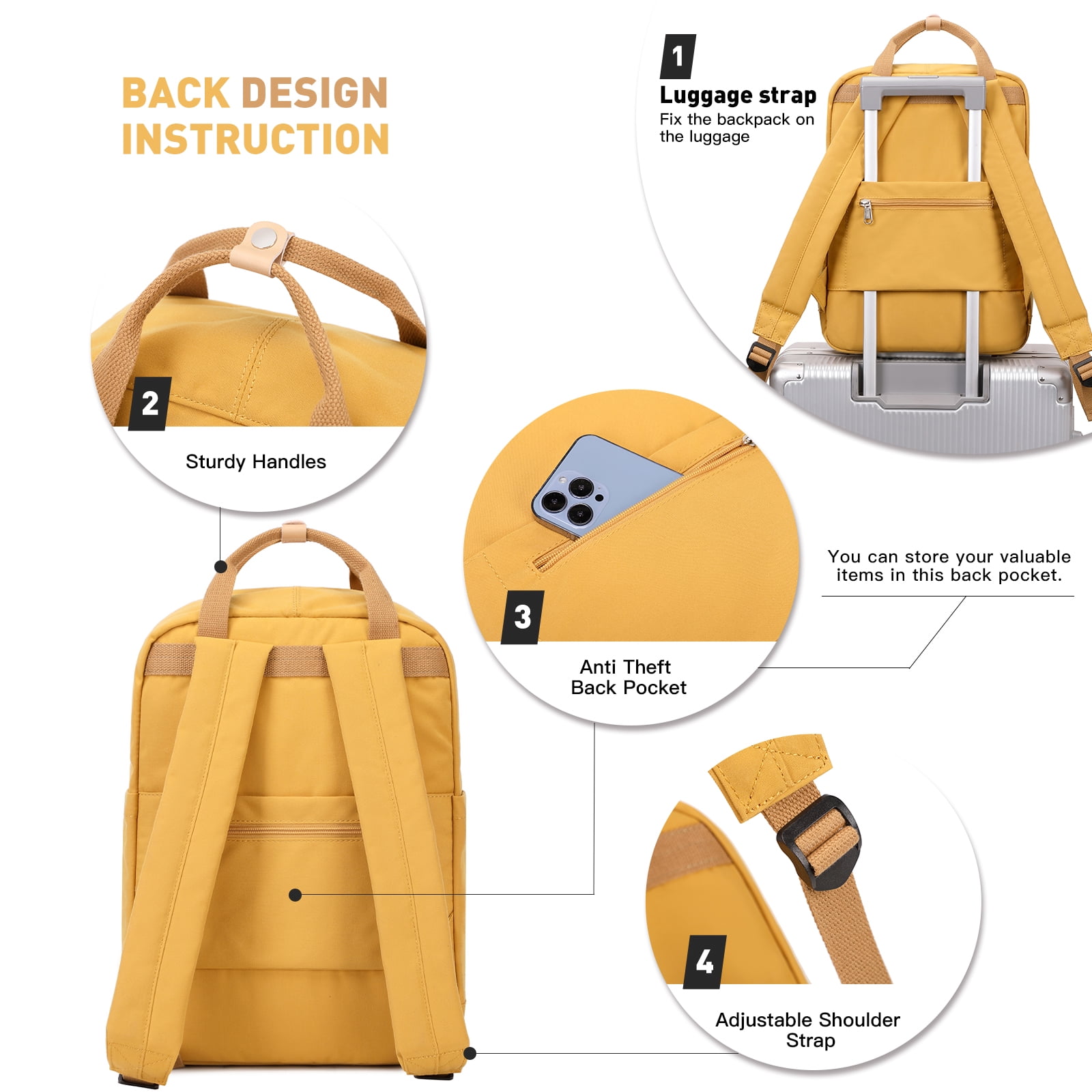 Foto 6 pulgar | Mochila Genérica Elegante Para Portátil De 15 Pulgadas, Color Naranja - Venta Internacional.