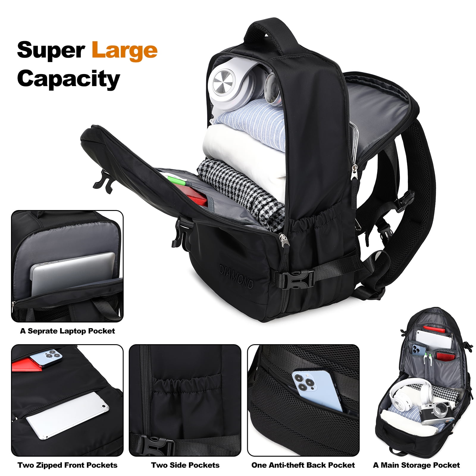 Foto 2 | Mochila De Viaje De Ocio Para Portátil Negra De 17 Pulgadas - Venta Internacional.