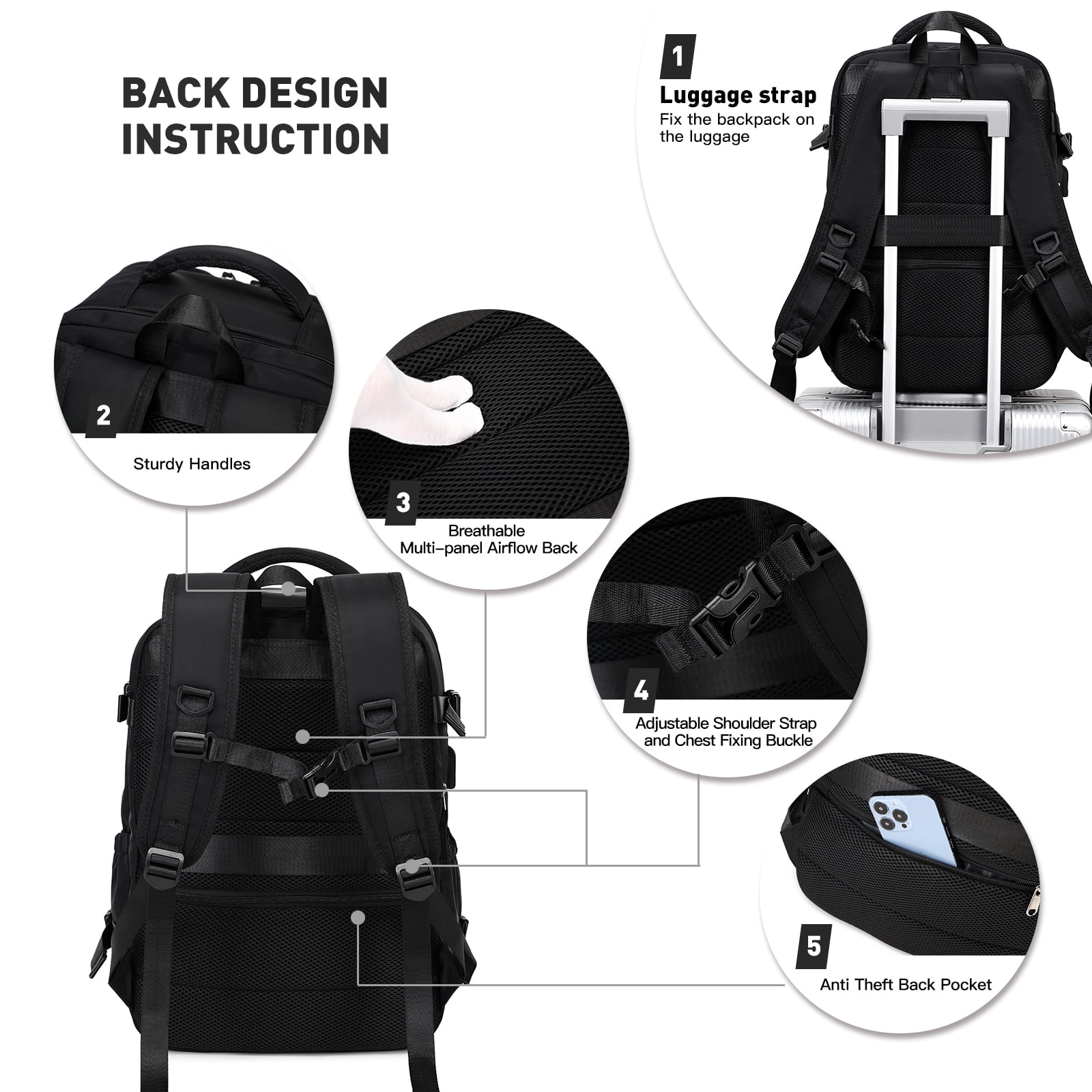 Foto 3 | Mochila De Viaje De Ocio Para Portátil Negra De 17 Pulgadas - Venta Internacional.