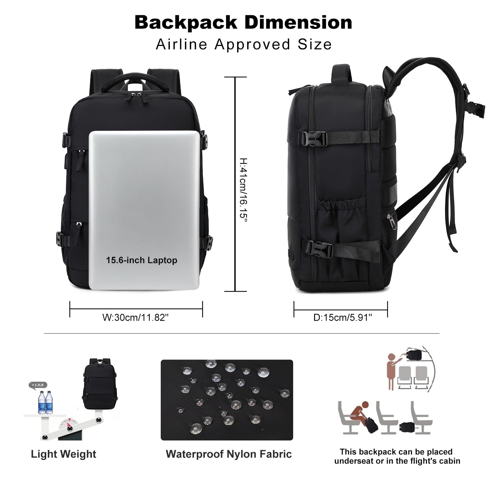 Foto 4 | Mochila De Viaje De Ocio Para Portátil Negra De 17 Pulgadas - Venta Internacional.
