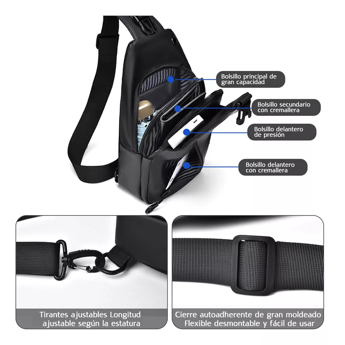 Foto 4 pulgar | Mariconera Impermeable Pechera Con Usb, Mochila Cruzada Eo Safe Imports Esi-15285 Negro