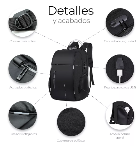 Foto 4 pulgar | Mochila Antirrobo De Gran Capacidad Con Cargador Usb 30l Color Negro