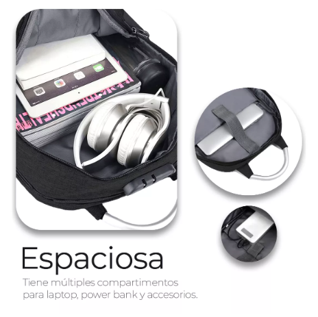 Foto 5 pulgar | Mochila Antirrobo De Gran Capacidad Con Cargador Usb 30l Color Negro