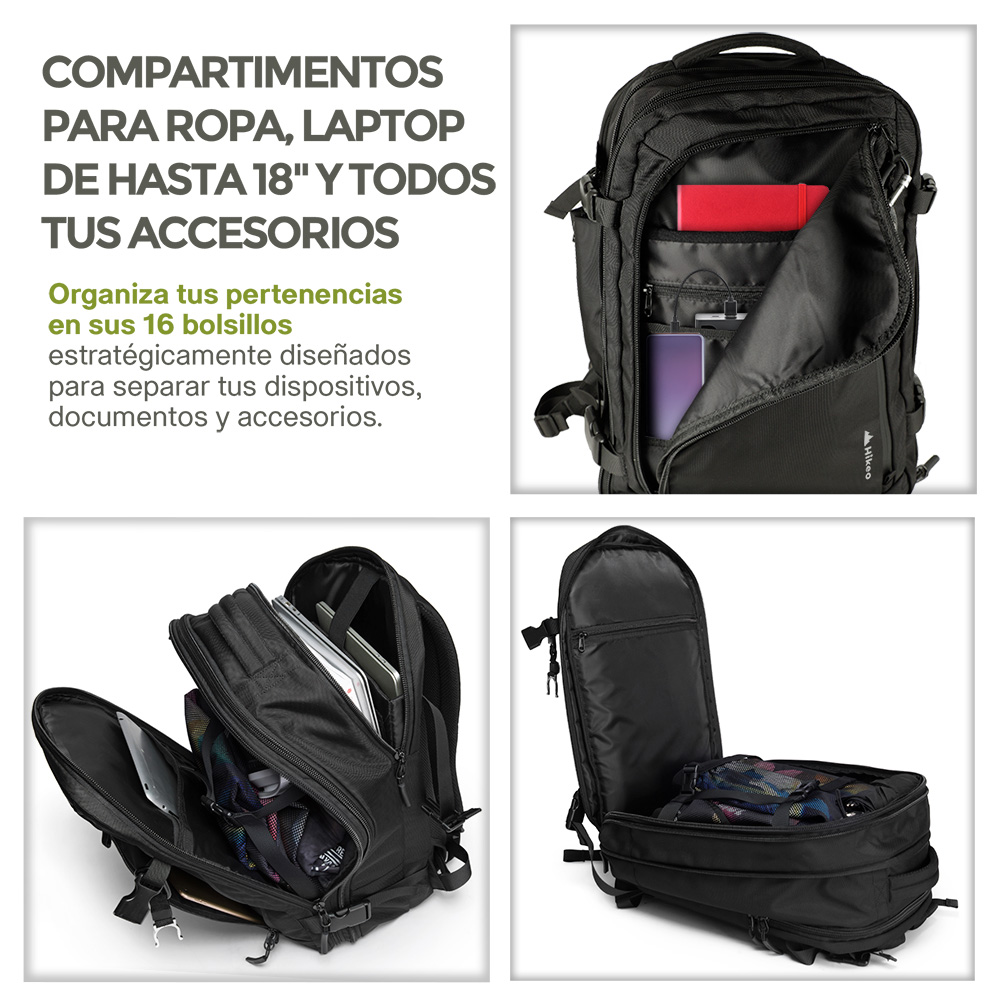 Foto 5 pulgar | Mochila De Viaje Expandible Antirrobo Laptop De 18” Impermeable, Hikeo, Color Negro