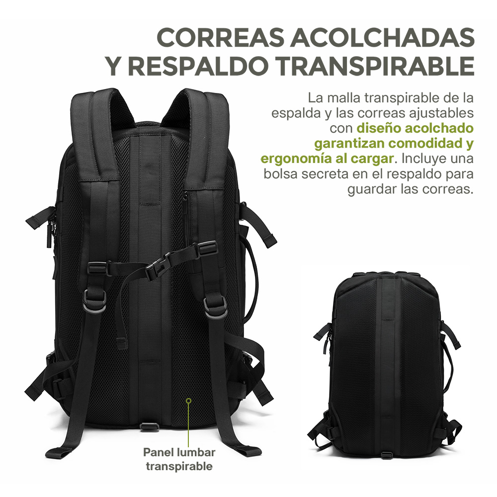 Foto 6 | Mochila De Viaje Expandible Antirrobo Laptop De 18” Impermeable, Hikeo, Color Negro