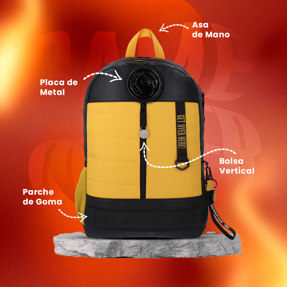 Foto 8 pulgar | Mochila Mortal Kombat Scorpion Get Over Here Amarilla Backpack Edicion Especial