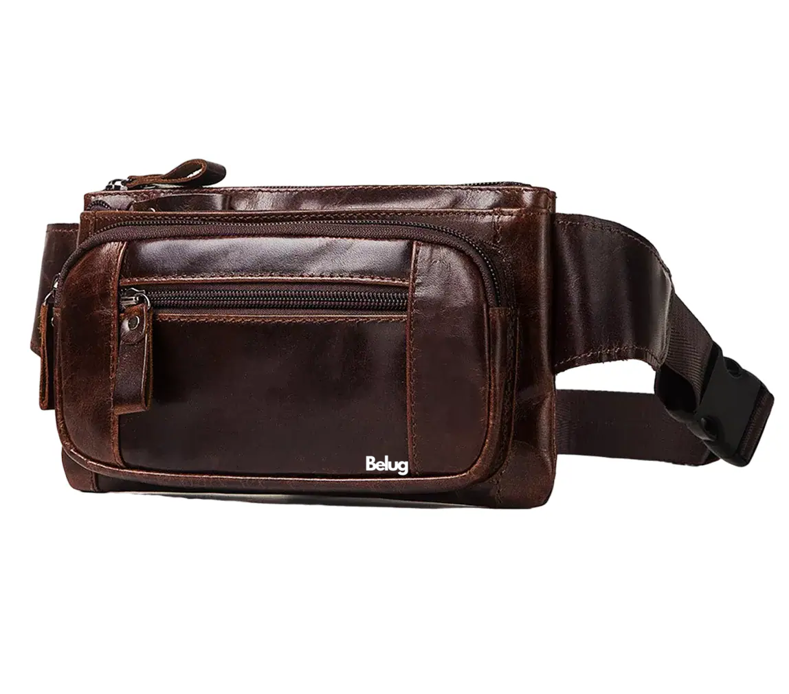 Foto 1 | Cangurera Riñonera De Cuero Genuino Para Hombre, Marrón