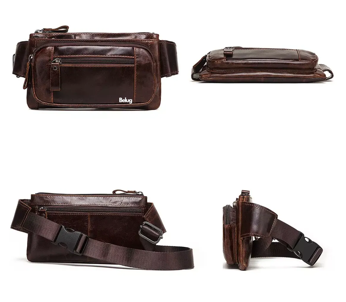 Foto 5 | Cangurera Riñonera De Cuero Genuino Para Hombre, Marrón