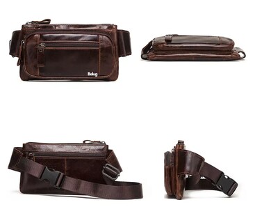 Foto 5 | Cangurera Riñonera De Cuero Genuino Para Hombre, Marrón