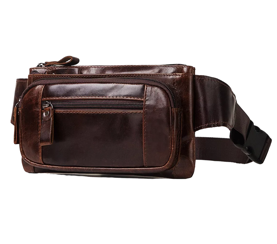 Foto 1 | Cangurera Riñonera De Cuero Genuino Para Hombre, Marrón