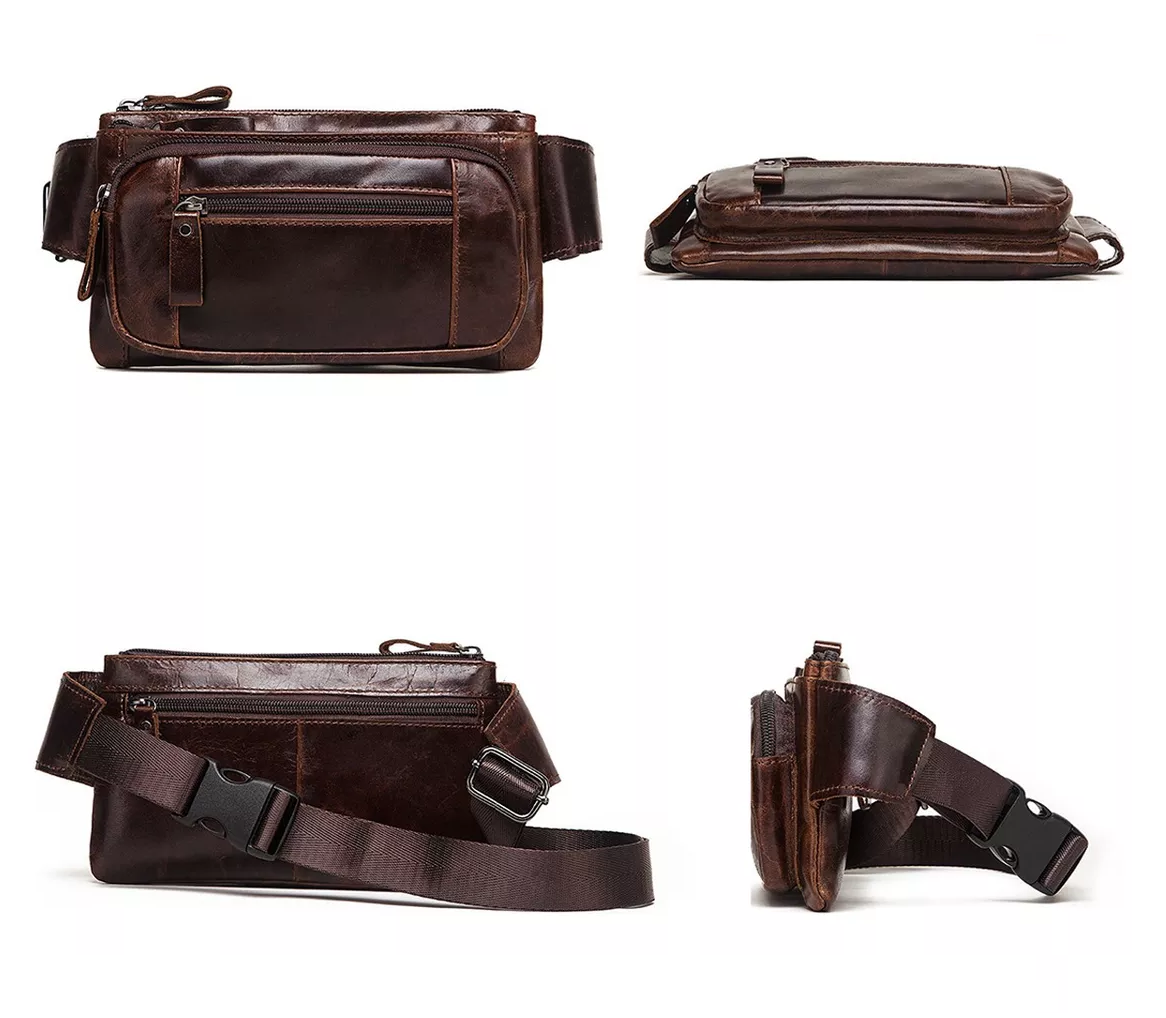 Foto 4 | Cangurera Riñonera De Cuero Genuino Para Hombre, Marrón