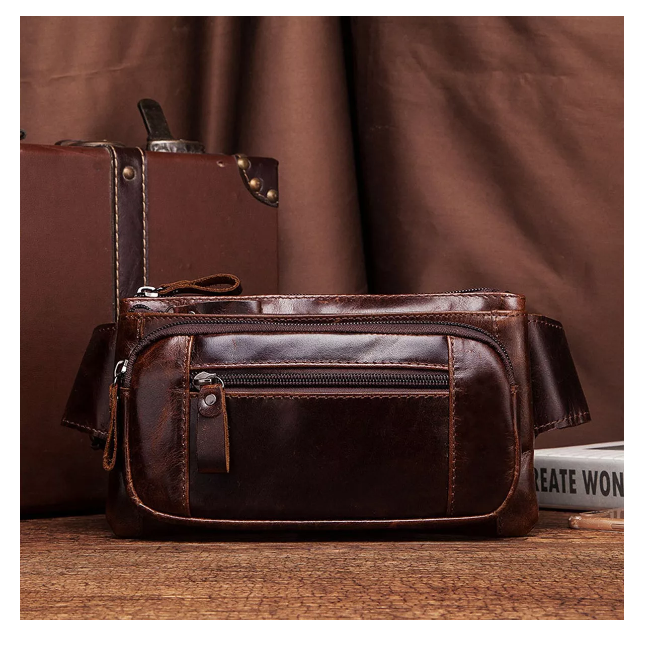 Foto 5 | Cangurera Riñonera De Cuero Genuino Para Hombre, Marrón