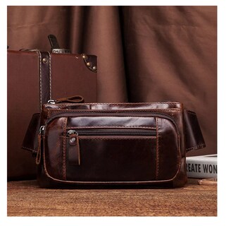 Foto 5 | Cangurera Riñonera De Cuero Genuino Para Hombre, Marrón