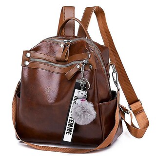 Foto 1 | Mochila Huoguo Pu De Piel Suave Impermeable Marrón 24x10x25 Cm - Venta Internacional.