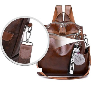 Foto 3 | Mochila Huoguo Pu De Piel Suave Impermeable Marrón 24x10x25 Cm - Venta Internacional.