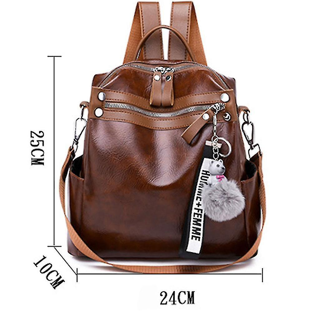 Foto 6 pulgar | Mochila Huoguo Pu De Piel Suave Impermeable Marrón 24x10x25 Cm - Venta Internacional.