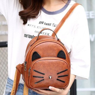Foto 2 | Mochila Huoguo De Piel Sintética Con Bonito Estampado De Gatos Para Niñas Y Mujeres - Venta Internacional.