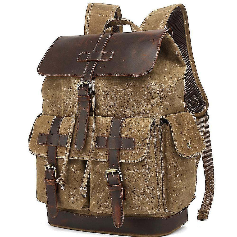 Foto 2 pulgar | Mochila Huoguo, De Viaje, Retro, De Lona Encerada Al Óleo, Color Caqui, Para Hombre - Venta Internacional.